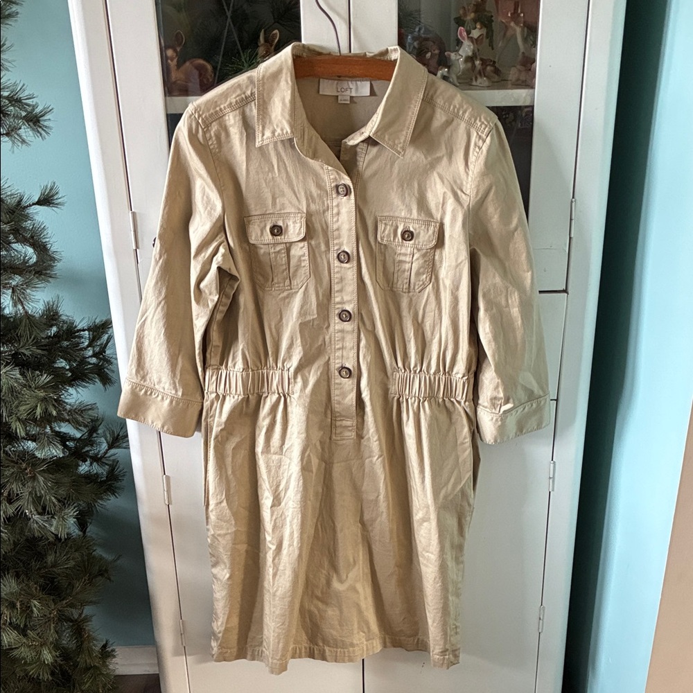LOFT sz M Women's Beige Utility Dress euc